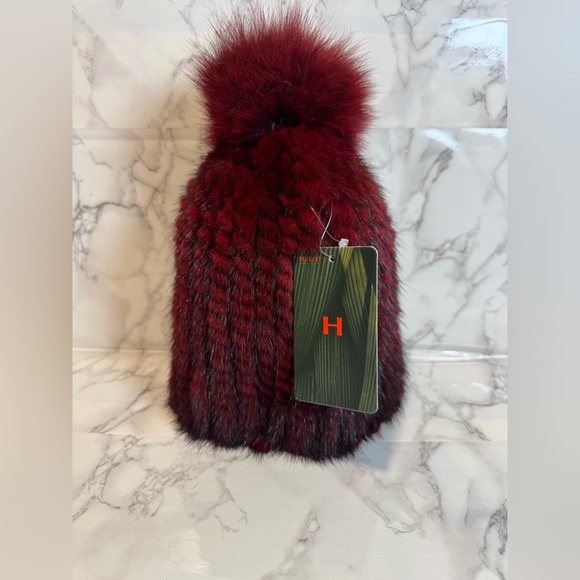 HEIZZI Real Fur Beanie Hat Women's Weather Rex Rabbit Fur Skull Cap with Fur Pom - Picture 5 of 6